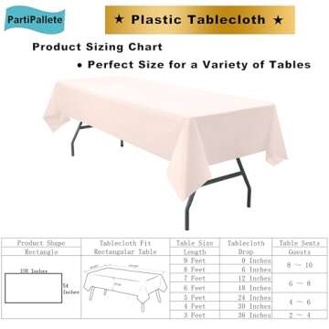PartiPallete 3-Pack Premium Plastic Blush Light Pink Tablecloth Disposable 54" x 108" Rectangle Table Cover Pastel Pale Pink Party Table Cloths for Parties Wedding Bridal Shower Engagement Banquet