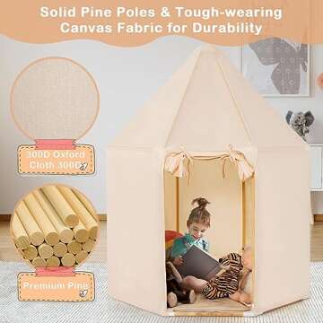 INFANS Kids Play Tent with Washable Mat, Anti-Trip Large Playhouse Toys with 2 Doors for Children Boys Girls, Indoor Outdoor Princess Tents Castle for Toddlers