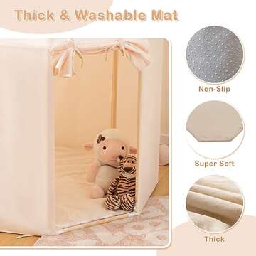 INFANS Kids Play Tent with Washable Mat, Anti-Trip Large Playhouse Toys with 2 Doors for Children Boys Girls, Indoor Outdoor Princess Tents Castle for Toddlers