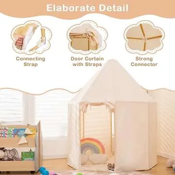 INFANS Kids Play Tent with Washable Mat, Anti-Trip Large Playhouse Toys with 2 Doors for Children Boys Girls, Indoor Outdoor Princess Tents Castle for Toddlers