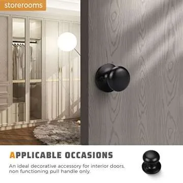 KNOBWELL 8 Pack Matte Black Dummy Door Knobs Round Interior Door Knobs Modern Black Door Knob, Closet Door Knobs, Individual Non-Turning Dummy Door Knob, Single Side Half-Dummy Door Knob Set