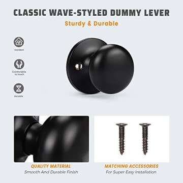 KNOBWELL 8 Pack Matte Black Dummy Door Knobs Round Interior Door Knobs Modern Black Door Knob, Closet Door Knobs, Individual Non-Turning Dummy Door Knob, Single Side Half-Dummy Door Knob Set