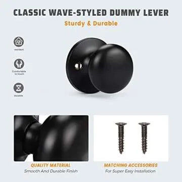 KNOBWELL 8 Pack Matte Black Dummy Door Knobs Round Interior Door Knobs Modern Black Door Knob, Closet Door Knobs, Individual Non-Turning Dummy Door Knob, Single Side Half-Dummy Door Knob Set