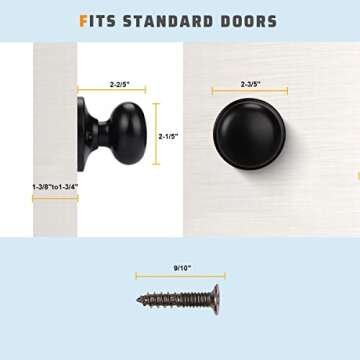 KNOBWELL 8 Pack Matte Black Dummy Door Knobs Round Interior Door Knobs Modern Black Door Knob, Closet Door Knobs, Individual Non-Turning Dummy Door Knob, Single Side Half-Dummy Door Knob Set