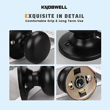 KNOBWELL 8 Pack Matte Black Dummy Door Knobs Round Interior Door Knobs Modern Black Door Knob, Closet Door Knobs, Individual Non-Turning Dummy Door Knob, Single Side Half-Dummy Door Knob Set