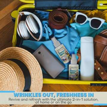 Grandma's Secret Wrinkle Remover Spray - Easily Removes Wrinkles & Odors - Wrinkle Release, Fabric Refresher Spray, Chlorine, Bleach and Toxin-Free - 16 oz and 3 oz Travel Size Combo