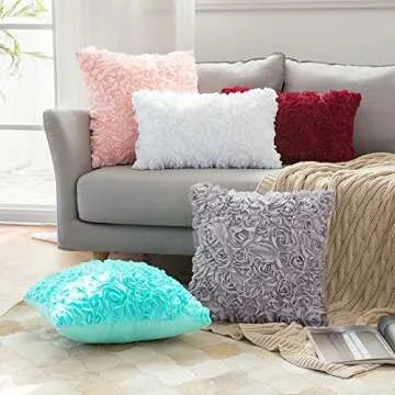 MIULEE 3D Decorative Romantic Valentines Stereo Chiffon Rose Flower Throw Pillow Cover Solid Pillowcase for Girl Women Wedding Sofa Bedroom Car Spring Decor 18x18 Inch 45x45cm Peach Pink