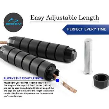 HUEY Sport Weighted 1lb Leather Jump Rope Adjustable Skipping Rope for Speed Quiet Training Boxing M...