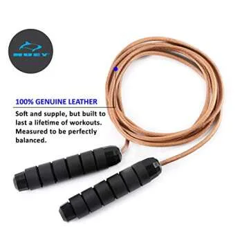 HUEY Sport Weighted 1lb Leather Jump Rope Adjustable Skipping Rope for Speed Quiet Training Boxing MMA Cardio Crossfit Fitness Workout Indoor and Outside Exercise for Beginner Kids Men and Women