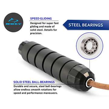 HUEY Sport Weighted 1lb Leather Jump Rope Adjustable Skipping Rope for Speed Quiet Training Boxing MMA Cardio Crossfit Fitness Workout Indoor and Outside Exercise for Beginner Kids Men and Women
