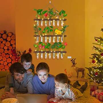 EVEAGE Propagation Station, Wall Hanging Planter Terrarium Retro 3 Tiered Propagation Test Tube for Hydroponic Plants Cutting Home Office Garden Decor with 22 Glass Tubes (Fairy Light Style)