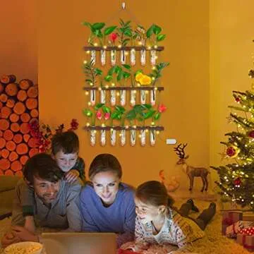 EVEAGE Propagation Station, Wall Hanging Planter Terrarium Retro 3 Tiered Propagation Test Tube for Hydroponic Plants Cutting Home Office Garden Decor with 22 Glass Tubes (Fairy Light Style)