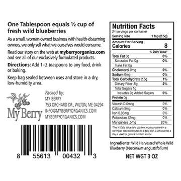 Wild Blueberry Powder -100% Whole Berry, 3oz, Not an Extract, Bilberry, Concentrate Or Juice Powder, Woman-Owned Small Company