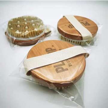 Dry Brushing Body Brush | Plump Beauty Co. | Hand Held, Organic, Medium Bristle, Skin Exfoliating Brush for Smooth Skin, Cellulite Reduction, Blood Circulation, Massage, and Lymphatic Drainage.