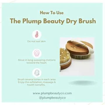 Dry Brushing Body Brush | Plump Beauty Co. | Hand Held, Organic, Medium Bristle, Skin Exfoliating Brush for Smooth Skin, Cellulite Reduction, Blood Circulation, Massage, and Lymphatic Drainage.