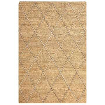 Abani Bohemian Trellis Design Premium Natural Jute Area Rug Rugs Soft Textured Farmhouse Style 6' x 9' Living Room Rug
