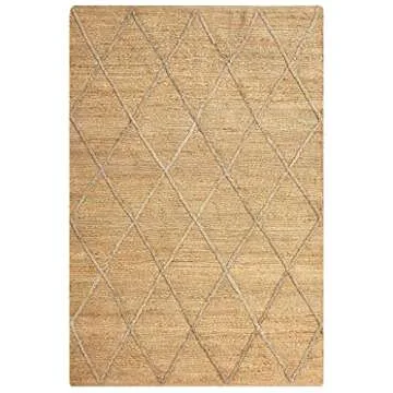 Abani Bohemian Trellis Design Premium Natural Jute Area Rug Rugs Soft Textured Farmhouse Style 6' x 9' Living Room Rug