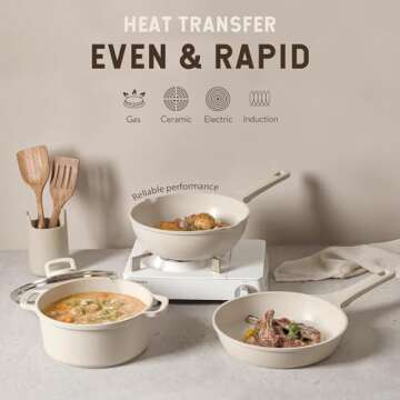 CAROTE Pots and Pans Set, 14pcs Kitchen Cookware Sets, Induction Pots and Pans Nonstick, Cooking Pans Pots Set, Cream Beige, All Stoves Compatible