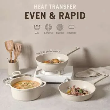 CAROTE Pots and Pans Set, 14pcs Kitchen Cookware Sets, Induction Pots and Pans Nonstick, Cooking Pans Pots Set, Cream Beige, All Stoves Compatible