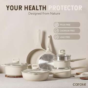 CAROTE Pots and Pans Set, 14pcs Kitchen Cookware Sets, Induction Pots and Pans Nonstick, Cooking Pans Pots Set, Cream Beige, All Stoves Compatible