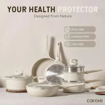 CAROTE Pots and Pans Set, 14pcs Kitchen Cookware Sets, Induction Pots and Pans Nonstick, Cooking Pans Pots Set, Cream Beige, All Stoves Compatible