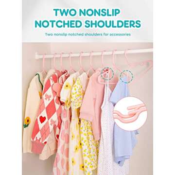 Smartor Pink Plastic Baby Hangers 60 Pack, Durable Kids Hangers with Dividers, Space Saving Baby Clothes Hangers for Closet, Cute Baby Hangers for Nursery, Clothing Hangers for Infant, Baby, Kids