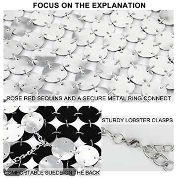 BELLALULU Sequin Body Chain Dress, Sexy Halter Backless Beach Bikini Dress, Summer Hollow V-Neck Pu Body Jewelry for Women, Night Club Festivals Party Rave Outfits