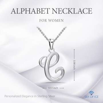 SEA OF ICE C Necklace Initial Alphabet Letter Pendant Necklace, Sterling Silver Necklace for Women, ...