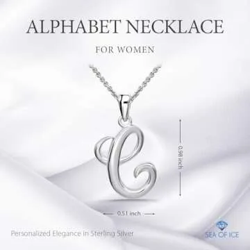 SEA OF ICE C Necklace Initial Alphabet Letter Pendant Necklace, Sterling Silver Necklace for Women, ...