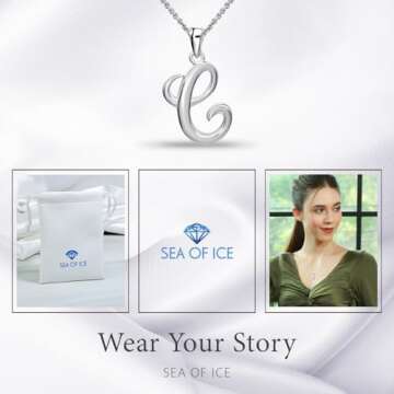 Personalized SEA OF ICE C Initial Necklace for Women