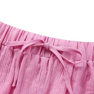 Amuver Women's Summer Casual Two Pieces Outfit Set Half Sleeve Button-Down Shirt High Waisted Shorts Tracksuit (Large, Pink)