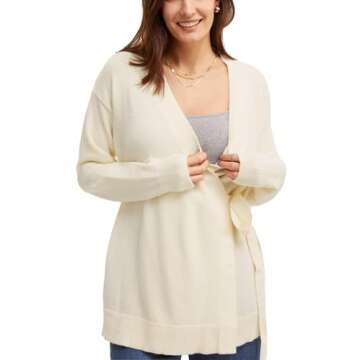 Liu & Qu Women's V-Neck Maternity Sweater Tops Tie Front Wrap Knit Maternity Shirts Pregnancy Clothes White