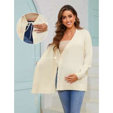 Liu & Qu Women's V-Neck Maternity Sweater Tops Tie Front Wrap Knit Maternity Shirts Pregnancy Clothes White