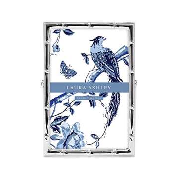 Laura Ashley 4x6 Silver Bamboo Metal Picture Frame (Vertical) with Pull-Out Easel Stand, Made for Tabletop, Counterspace, Shelf and Desk