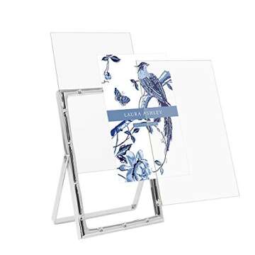 Laura Ashley 4x6 Silver Bamboo Metal Picture Frame (Vertical) with Pull-Out Easel Stand, Made for Tabletop, Counterspace, Shelf and Desk