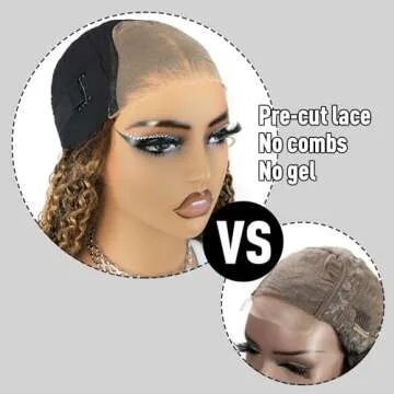 Balayage Highlight Wear and Go Glueless Wig for Beginners 20 inch, Kinky Curly Glueless Wigs Human Hair Pre Plucked Pre Cut Ombre Blonde 4/27, 6x4 HD Lace Front Wig for Black Women 200% Density