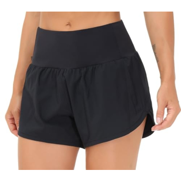 THE GYM PEOPLE Womens High Waisted Running Shorts Quick Dry Athletic Workout Shorts with Mesh Liner Zipper Pockets (Black, X-Large)