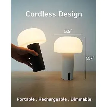ILOVINIT Outdoor Mushroom Table Lamp Rechargeable, Cordless Lamps for Patio Waterproof, Portable Battery Operated Lamp with USB Charging, Touch Dimming Night Light for Home/Porch/Restaurant (Black)