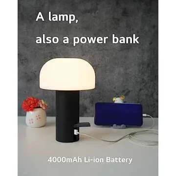 ILOVINIT Outdoor Mushroom Table Lamp Rechargeable, Cordless Lamps for Patio Waterproof, Portable Battery Operated Lamp with USB Charging, Touch Dimming Night Light for Home/Porch/Restaurant (Black)