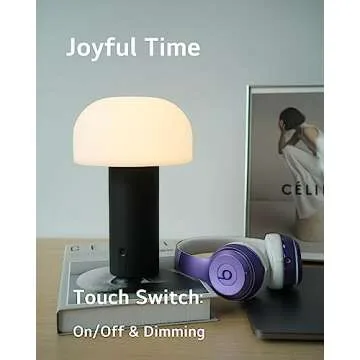 ILOVINIT Outdoor Mushroom Table Lamp Rechargeable, Cordless Lamps for Patio Waterproof, Portable Battery Operated Lamp with USB Charging, Touch Dimming Night Light for Home/Porch/Restaurant (Black)