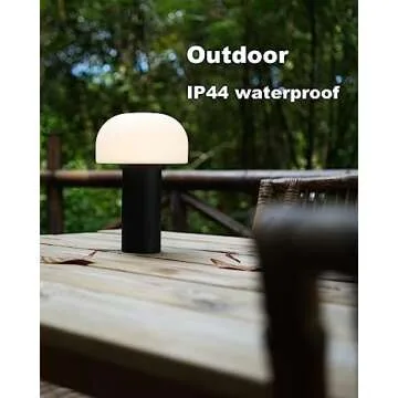ILOVINIT Outdoor Mushroom Table Lamp Rechargeable, Cordless Lamps for Patio Waterproof, Portable Battery Operated Lamp with USB Charging, Touch Dimming Night Light for Home/Porch/Restaurant (Black)