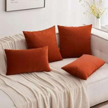 MIULEE Pack of 2 Burnt Orange Pillow Covers 18x18 Inch Soft Velvet Fall Throw Pillow Covers Set Decorative Couch Throw Pillows Square Cushion Covers Pillowcases for Sofa Bedroom