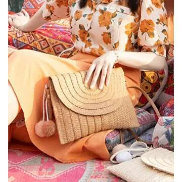 Stylish Raffia Woven Wicker Clutch Bag for Girls