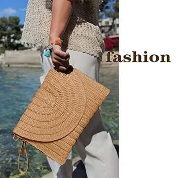 Stylish Raffia Woven Wicker Clutch Bag for Girls