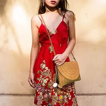 Stylish Raffia Woven Wicker Clutch Bag for Girls