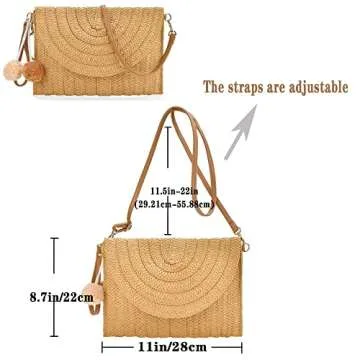 Stylish Raffia Woven Wicker Clutch Bag for Girls