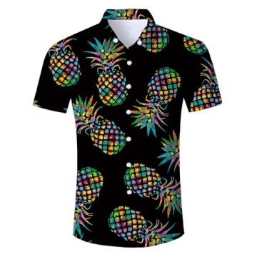 Men's Hawaiian Shirts Pineapple Short Sleeve Button-Down - Tropical Fruit Print Casual Tee