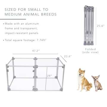 Foldable Indoor/Outdoor Dog Playpen with Transparent Panels & Silver Rods - For Puppies, Cats, Bunnies
