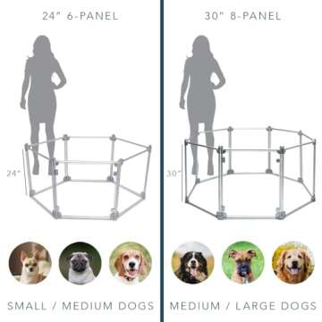 Foldable Indoor/Outdoor Dog Playpen with Transparent Panels & Silver Rods - For Puppies, Cats, Bunnies