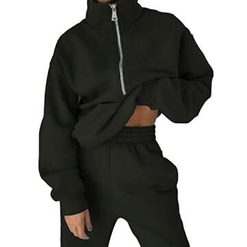Kissonic Womens Two Piece Outfits Tracksuit Sets Half Zipper Fleece Joggers 2 Piece Long Sleeve Swea...